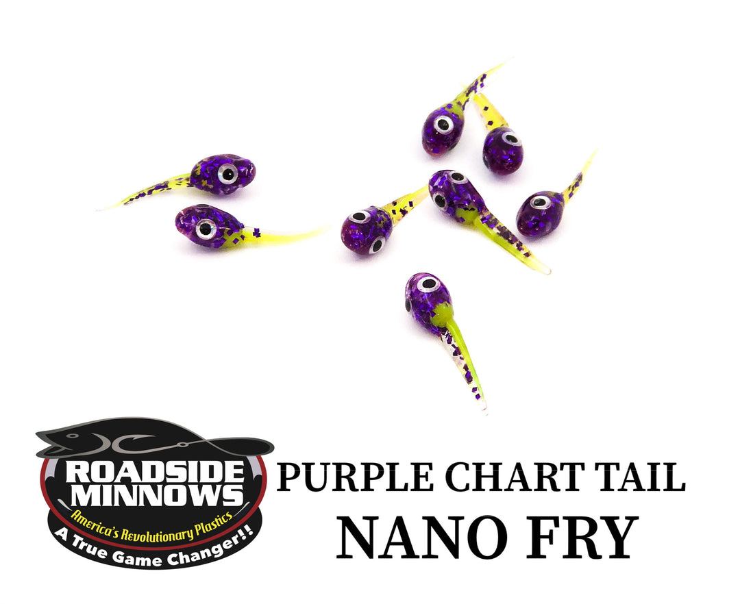 Nano Frys Custom Fishing Tackle by Roadside Minnows New! 2020 Purple Chartreuse Tail